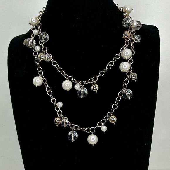 Chico's Long Necklace Women's 38" Gold-tone Faux Pearl Charm Single Strand Chain - Picture 1 of 9